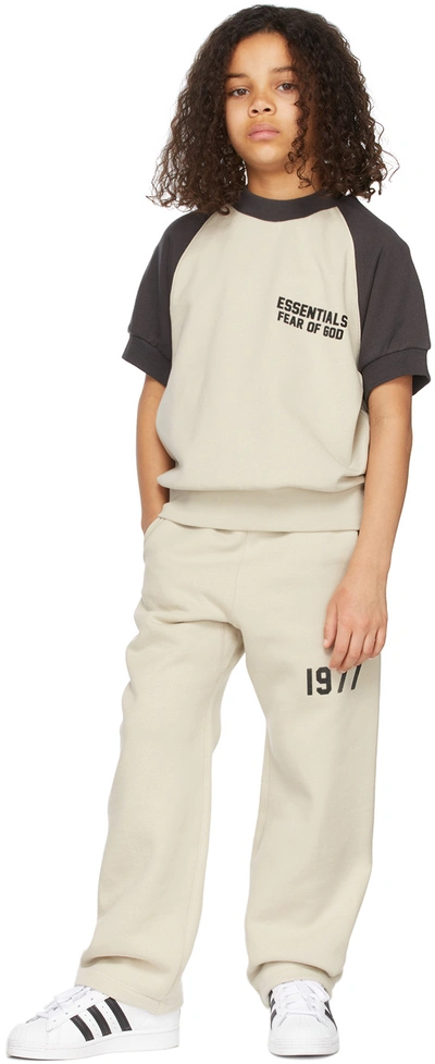 Shop Essentials Kids Beige Colorblock Short Sleeve Sweatshirt In Wheat