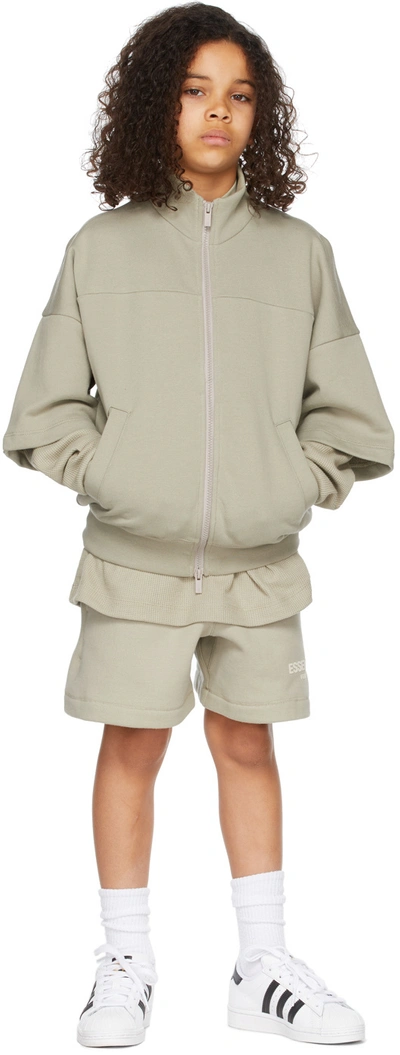 Shop Essentials Kids Green Full Zip Half Sleeve Jacket In Seafoam
