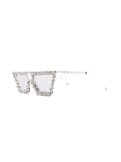 Philipp Plein Crystal-embellished Square-frame Sunglasses In Silver