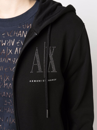 Shop Armani Exchange Rhinestone-logo Zip-up Hoodie In Black