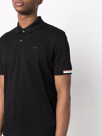 Hugo Boss Regular-fit Polo Shirt With Rubberized Logo In Black