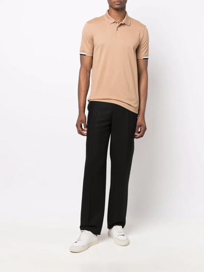 Shop Hugo Boss Stripe-trimmed Polo Shirt In Neutrals