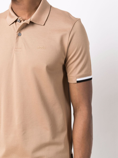 Shop Hugo Boss Stripe-trimmed Polo Shirt In Neutrals