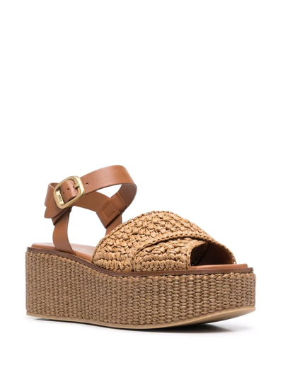 Shop Tod's Raffia Wedge Sandals In Brown