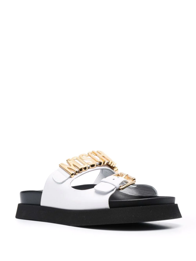 Shop Moschino Logo-plaque Open-toe Sandals In White