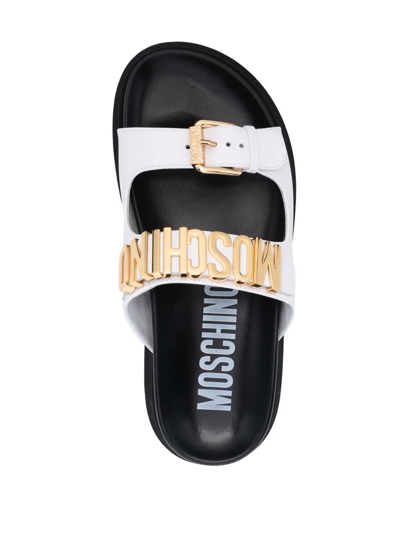 Shop Moschino Logo-plaque Open-toe Sandals In White