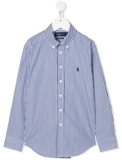Shop Ralph Lauren Striped Logo-embroidered Shirt In Blue