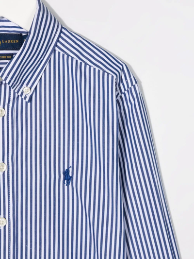 Shop Ralph Lauren Striped Logo-embroidered Shirt In Blue