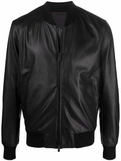 Shop Ermenegildo Zegna Leather Bomber Jacket In Black