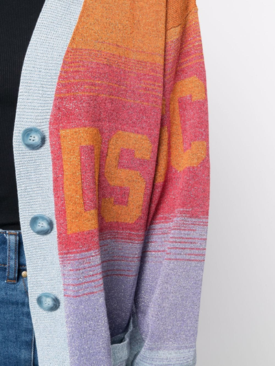 Shop Gcds Striped Intarsia-logo Knit Cardigan In Multi