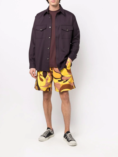 Shop Marni Abstract-print Track Shorts In Yellow