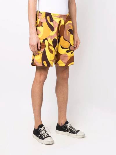 Shop Marni Abstract-print Track Shorts In Yellow