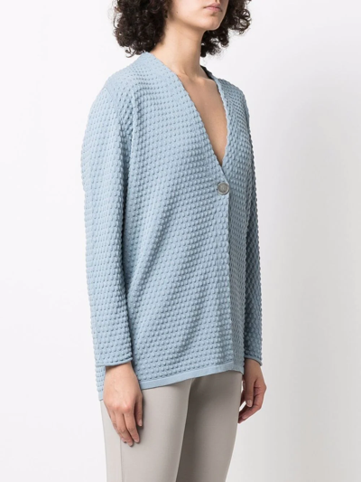 Shop Le Tricot Perugia Textured Button-front Cardigan In Blue