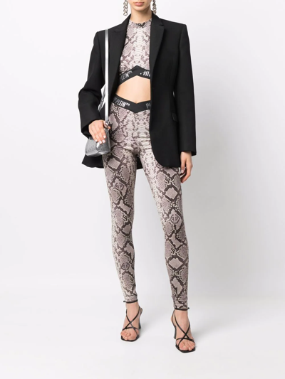 Philipp Plein Snakeskin-print Leggings In Brown