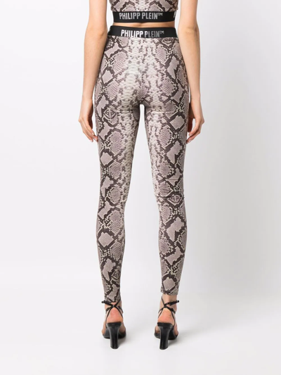 Philipp Plein Snakeskin-print Leggings In Brown