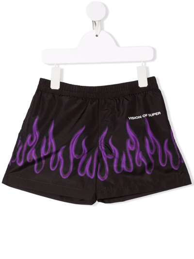 Shop Vision Of Super Flame-print Swimshorts In Black