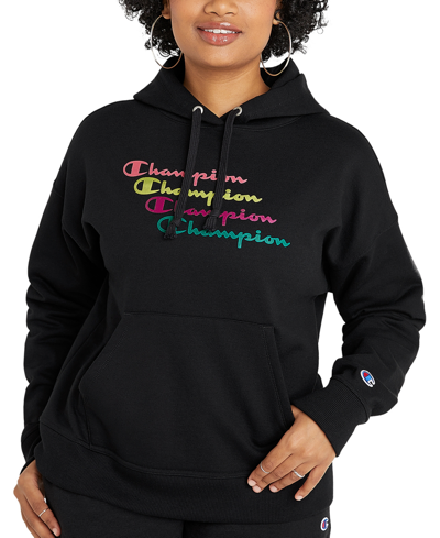 Shop Champion Women's Logo Fleece Sweatshirt Hoodie In Black