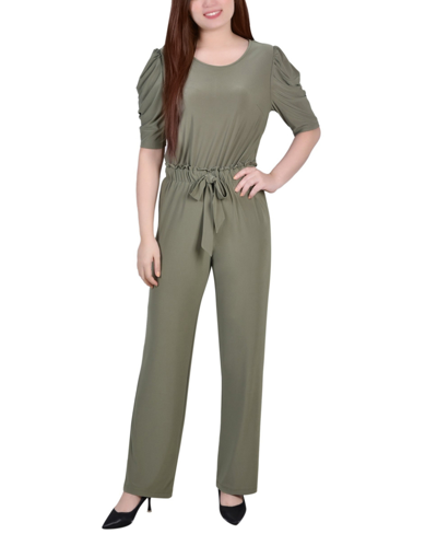 Shop Ny Collection Petite Size Elbow Sleeve Jumpsuit Pants In Olive