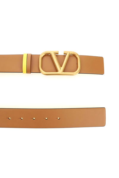 Shop Valentino Vlogo Signature Reversible Belt In Brown,yellow