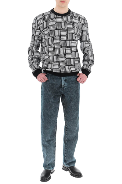 Vtmnts Geometric Print Wool Crewneck In Black,white