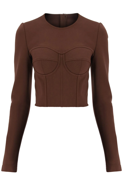 Shop Dolce & Gabbana Jersey Bustier Top In Brown