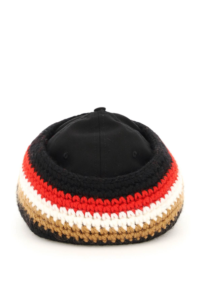 Shop Burberry Baseball Cap With Knit Headband In Black,beige,white,red