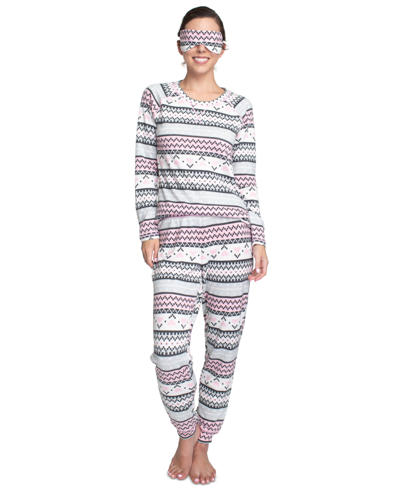 Shop Muk Luks Plus Size Printed Hacci Pajamas & Sleep Mask Set In Fairisle