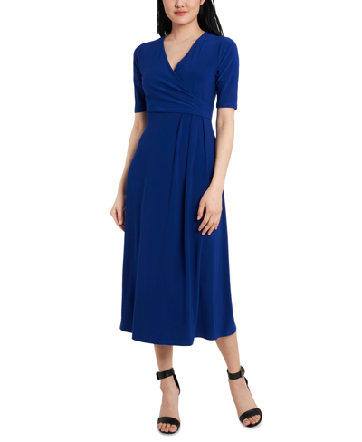 Shop Msk Faux-wrap Midi Dress In Goddess Blue
