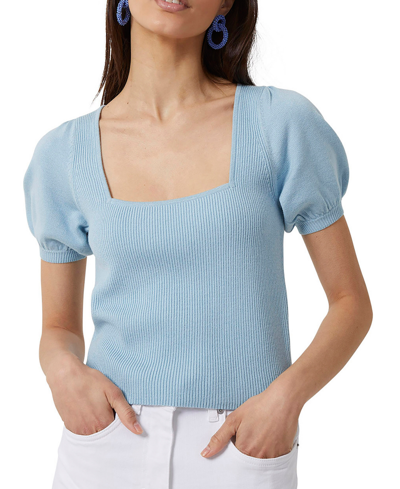 Shop French Connection Jaida Puff-sleeve Sweater In Forget Me Not