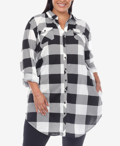 Shop White Mark Plus Size Plaid Tunic Shirt In Black And White