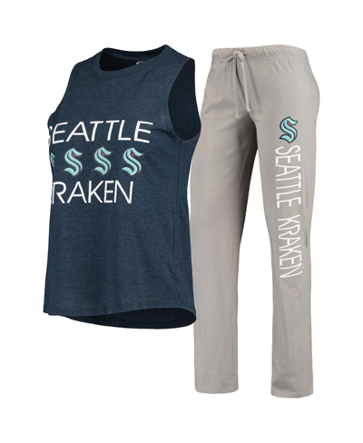 Shop Concepts Sport Women's  Deep Sea Blue, Gray Seattle Kraken Meter Tank Top And Pants Sleep Set In Deep Sea Blue/gray
