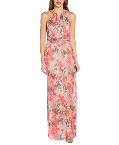 Shop Adrianna Papell Printed Halter Gown In Dusted Petal/ivory