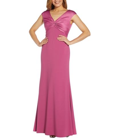 Shop Adrianna Papell V-neck Satin & Crepe Gown In Rose Mauve