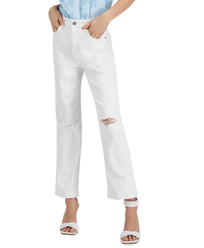 Shop Inc International Concepts Women's High Rise Ripped Straight-leg Jeans, Created For Macy's In White