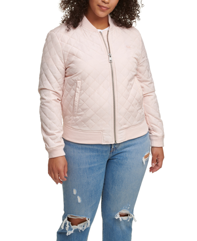 Shop Levi's Plus Size Trendy Diamond Quilted Bomber Jacket In Peach Blossom