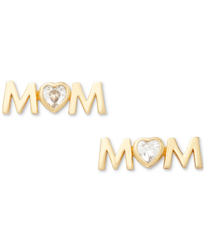 Shop Kate Spade Gold-tone Crystal Mom Stud Earrings In Beigekhaki