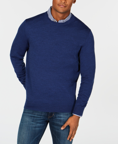 Shop Club Room Men's Solid Crew Neck Merino Wool Blend Sweater, Created For Macy's In Crew Blue