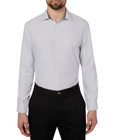 Shop Calabrum Men's Regular Fit Solid Wrinkle Free Performance Dress Shirt In Grey