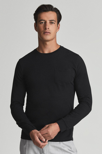 Shop Reiss Bruno - Black Long Sleeved Crew Neck T-shirt, S