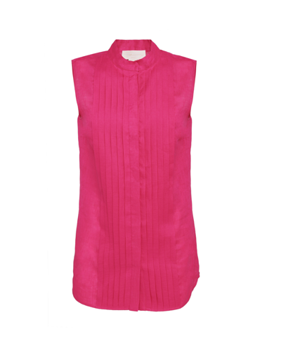 Shop Genny Linen Fuchsia Shirt Pleated On The Front In Pink