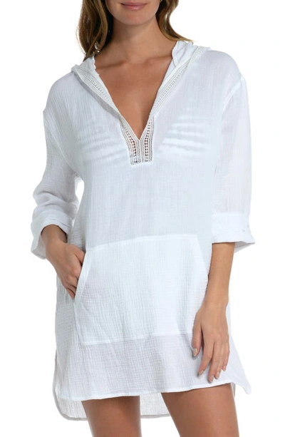 Shop La Blanca Hooded Cotton Gauze Cover-up Tunic In White
