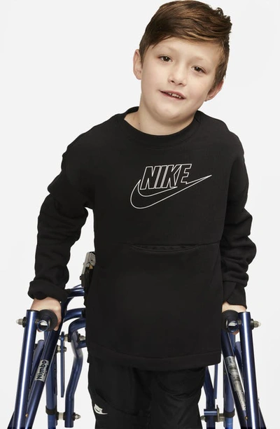 Shop Nike Kids' Fleece Crewneck Sweatshirt In Black/ White