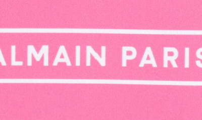 Shop Balmain Logo Stripe Two-piece Swimsuit In Pink White