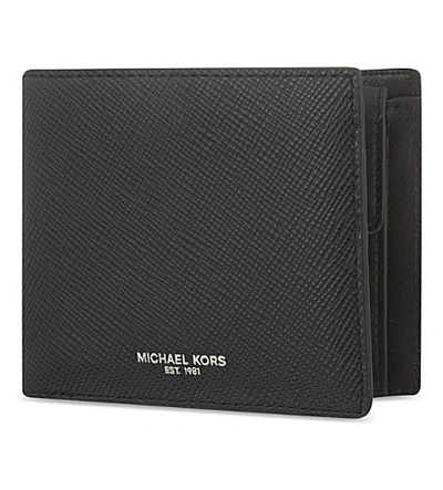 Shop Michael Kors Harrison Leather Billfold Wallet In Black