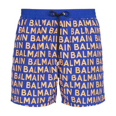 Shop Balmain Swim Shorts In Electric Blue Orange