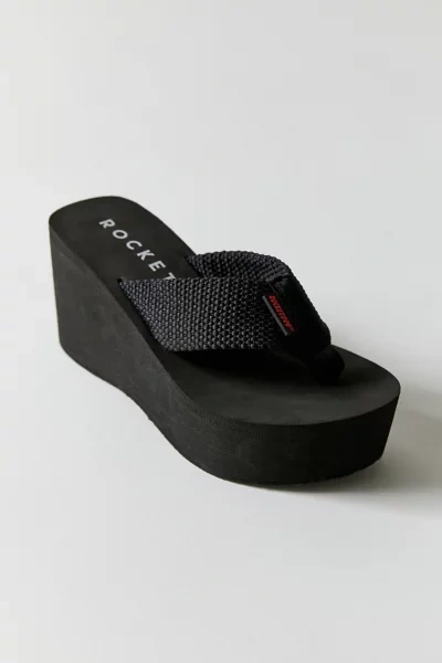 Shop Rocket Dog Crush Wedge Platform Thong Sandal In Black, Women's At Urban Outfitters