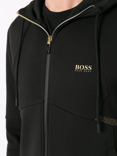 Shop Hugo Boss Zip-front Hoodie In Black