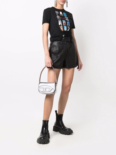 Diesel Metallic Silver Shoulder Bag 1dr Compact With Adjustable Strap In Silver