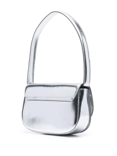 Diesel Metallic Silver Shoulder Bag 1dr Compact With Adjustable Strap In Silver