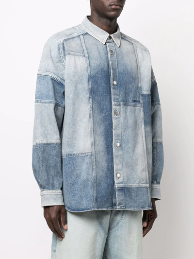 Ambush Patchwork Denim Shirt In Blue